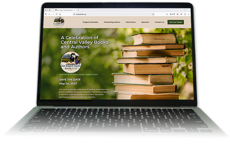 Homepage of the website designed for San Joaquin Valley Bookfest.